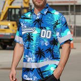 Hi Vis Team Hawaiian Shirt Reflective Tapes Blue Black Tree Custom Name And Number Safety Workwear For Baseball Team Workers, Truckers, Operators