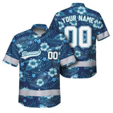 Hi Vis Team Hawaiian Shirt Reflective Tapes Blue Flower Custom Name And Number Safety Workwear For Baseball Team, Workers, Truckers, Operators