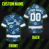 Hi Vis Team Hawaiian Shirt Reflective Tapes Blue Flower Custom Name And Number Safety Workwear For Baseball Team, Workers, Truckers, Operators