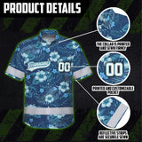 Hi Vis Team Hawaiian Shirt Reflective Tapes Blue Flower Custom Name And Number Safety Workwear For Baseball Team, Workers, Truckers, Operators