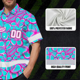 Hi Vis Team Hawaiian Shirt Reflective Tapes Blue Pink Flower 3 Custom Name And Number Safety Workwear For Baseball Team Workers, Truckers, Operators