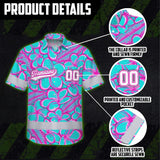 Hi Vis Team Hawaiian Shirt Reflective Tapes Blue Pink Flower 3 Custom Name And Number Safety Workwear For Baseball Team Workers, Truckers, Operators