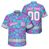 Hi Vis Team Hawaiian Shirt Reflective Tapes Blue Pink Flower 3 Custom Name And Number Safety Workwear For Baseball Team Workers, Truckers, Operators