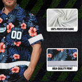 Hi Vis Team Hawaiian Shirt Reflective Tapes Blue Pink Flower Custom Name And Number Safety Workwear For Baseball Team, Workers, Truckers, Operators