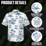 Hi Vis Team Hawaiian Shirt Reflective Tapes Blue White Tree Custom Name And Number Safety Workwear For Baseball Team Workers, Truckers, Operators