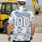 Hi Vis Team Hawaiian Shirt Reflective Tapes Blue White Tree Custom Name And Number Safety Workwear For Baseball Team Workers, Truckers, Operators