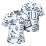 Hi Vis Team Hawaiian Shirt Reflective Tapes Blue White Tree Custom Name And Number Safety Workwear For Baseball Team Workers, Truckers, Operators