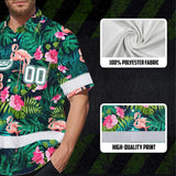 Hi Vis Team Hawaiian Shirt Reflective Tapes Flamingo Flower Custom Name And Number Safety Workwear For Workers, Truckers, Operators