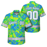 Hi Vis Team Hawaiian Shirt Reflective Tapes Green Blue Orchid Custom Name And Number Safety Workwear For Baseball Team Workers, Truckers, Operators