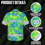 Hi Vis Team Hawaiian Shirt Reflective Tapes Green Blue Orchid Custom Name And Number Safety Workwear For Baseball Team Workers, Truckers, Operators