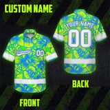 Hi Vis Team Hawaiian Shirt Reflective Tapes Green Blue Orchid Custom Name And Number Safety Workwear For Baseball Team Workers, Truckers, Operators