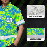 Hi Vis Team Hawaiian Shirt Reflective Tapes Green Blue Orchid Custom Name And Number Safety Workwear For Baseball Team Workers, Truckers, Operators