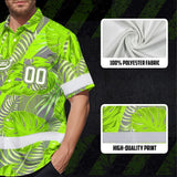 Hi Vis Team Hawaiian Shirt Reflective Tapes Green Gray Leaf Custom Name And Number Safety Workwear For Baseball Team Workers, Truckers, Operators