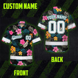 Hi Vis Team Hawaiian Shirt Reflective Tapes Green Pink Flower Custom Name And Number Safety Workwear For Baseball Team Workers, Truckers, Operators