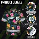Hi Vis Team Hawaiian Shirt Reflective Tapes Green Pink Flower Custom Name And Number Safety Workwear For Baseball Team Workers, Truckers, Operators