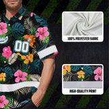 Hi Vis Team Hawaiian Shirt Reflective Tapes Green Pink Flower Custom Name And Number Safety Workwear For Baseball Team Workers, Truckers, Operators