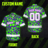 Hi Vis Team Hawaiian Shirt Reflective Tapes Green Violet Flower Custom Name And Number Safety Workwear For Baseball Team Workers, Truckers, Operators