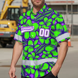 Hi Vis Team Hawaiian Shirt Reflective Tapes Green Violet Flower Custom Name And Number Safety Workwear For Baseball Team Workers, Truckers, Operators
