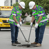 Hi Vis Team Hawaiian Shirt Reflective Tapes Green Violet Flower Custom Name And Number Safety Workwear For Baseball Team Workers, Truckers, Operators