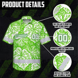 Hi Vis Team Hawaiian Shirt Reflective Tapes Green White Leaf Custom Name And Number Safety Workwear For Baseball Team Workers, Truckers, Operators
