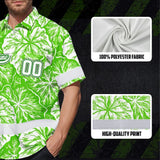 Hi Vis Team Hawaiian Shirt Reflective Tapes Green White Leaf Custom Name And Number Safety Workwear For Baseball Team Workers, Truckers, Operators