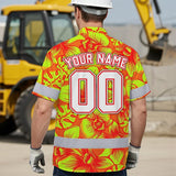 Hi Vis Team Hawaiian Shirt Reflective Tapes Lime Orange Orchid Custom Name And Number Safety Workwear For Baseball Team Workers, Truckers, Operators