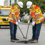 Hi Vis Team Hawaiian Shirt Reflective Tapes Lime Orange Orchid Custom Name And Number Safety Workwear For Baseball Team Workers, Truckers, Operators