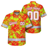 Hi Vis Team Hawaiian Shirt Reflective Tapes Lime Orange Orchid Custom Name And Number Safety Workwear For Baseball Team Workers, Truckers, Operators