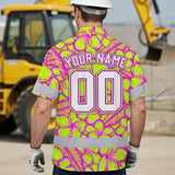 Hi Vis Team Hawaiian Shirt Reflective Tapes Lime Pink Flower Custom Name And Number Safety Workwear For Baseball Team Workers, Truckers, Operators