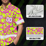Hi Vis Team Hawaiian Shirt Reflective Tapes Lime Pink Flower Custom Name And Number Safety Workwear For Baseball Team Workers, Truckers, Operators