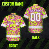 Hi Vis Team Hawaiian Shirt Reflective Tapes Lime Pink Flower Custom Name And Number Safety Workwear For Baseball Team Workers, Truckers, Operators