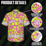 Hi Vis Team Hawaiian Shirt Reflective Tapes Lime Pink Flower Custom Name And Number Safety Workwear For Baseball Team Workers, Truckers, Operators