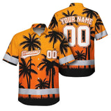 Hi Vis Team Hawaiian Shirt Reflective Tapes Orange Black Flower Custom Name And Number Safety Workwear For Baseball Team Workers, Truckers, Operators