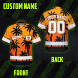 Hi Vis Team Hawaiian Shirt Reflective Tapes Orange Black Flower Custom Name And Number Safety Workwear For Baseball Team Workers, Truckers, Operators