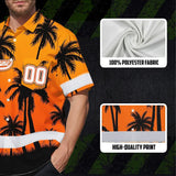 Hi Vis Team Hawaiian Shirt Reflective Tapes Orange Black Flower Custom Name And Number Safety Workwear For Baseball Team Workers, Truckers, Operators