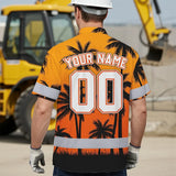 Hi Vis Team Hawaiian Shirt Reflective Tapes Orange Black Flower Custom Name And Number Safety Workwear For Baseball Team Workers, Truckers, Operators
