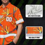 Hi Vis Team Hawaiian Shirt Reflective Tapes Orange Flower Custom Name And Number Safety Workwear For Baseball Team Workers, Truckers, Operators