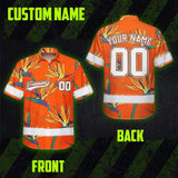 Hi Vis Team Hawaiian Shirt Reflective Tapes Orange Flower Custom Name And Number Safety Workwear For Baseball Team Workers, Truckers, Operators