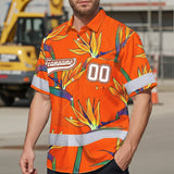 Hi Vis Team Hawaiian Shirt Reflective Tapes Orange Flower Custom Name And Number Safety Workwear For Baseball Team Workers, Truckers, Operators