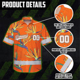 Hi Vis Team Hawaiian Shirt Reflective Tapes Orange Flower Custom Name And Number Safety Workwear For Baseball Team Workers, Truckers, Operators