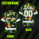 Hi Vis Team Hawaiian Shirt Reflective Tapes Orange Flowers Custom Name And Number Safety Workwear For Workers, Truckers, Operators
