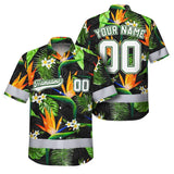 Hi Vis Team Hawaiian Shirt Reflective Tapes Orange Flowers Custom Name And Number Safety Workwear For Workers, Truckers, Operators