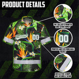 Hi Vis Team Hawaiian Shirt Reflective Tapes Orange Flowers Custom Name And Number Safety Workwear For Workers, Truckers, Operators