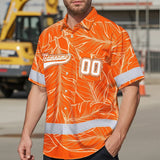 Hi Vis Team Hawaiian Shirt Reflective Tapes Orange Leaf Custom Name And Number Safety Workwear For Workers, Truckers, Operators
