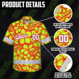 Hi Vis Team Hawaiian Shirt Reflective Tapes Orange Lime Flower Custom Name And Number Safety Workwear For Baseball Team Workers, Truckers, Operators