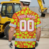 Hi Vis Team Hawaiian Shirt Reflective Tapes Orange Lime Flower Custom Name And Number Safety Workwear For Baseball Team Workers, Truckers, Operators