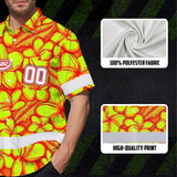 Hi Vis Team Hawaiian Shirt Reflective Tapes Orange Lime Flower Custom Name And Number Safety Workwear For Baseball Team Workers, Truckers, Operators