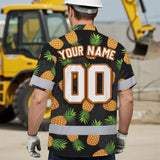 Hi Vis Team Hawaiian Shirt Reflective Tapes Orange Pineapple Custom Name And Number Safety Workwear For Baseball Team, Workers, Truckers, Operators