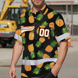 Hi Vis Team Hawaiian Shirt Reflective Tapes Orange Pineapple Custom Name And Number Safety Workwear For Baseball Team, Workers, Truckers, Operators