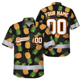 Hi Vis Team Hawaiian Shirt Reflective Tapes Orange Pineapple Custom Name And Number Safety Workwear For Baseball Team, Workers, Truckers, Operators